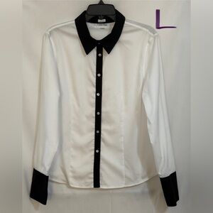 Calvin Klein White and Black Button-Down Shirt